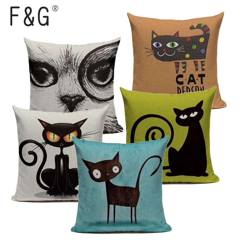 

Black White Hand Painting Cat Eyes Cushion Cover New Nordic Decoration Design Linen Pillow Cover Home Couple Cute Pillow Case