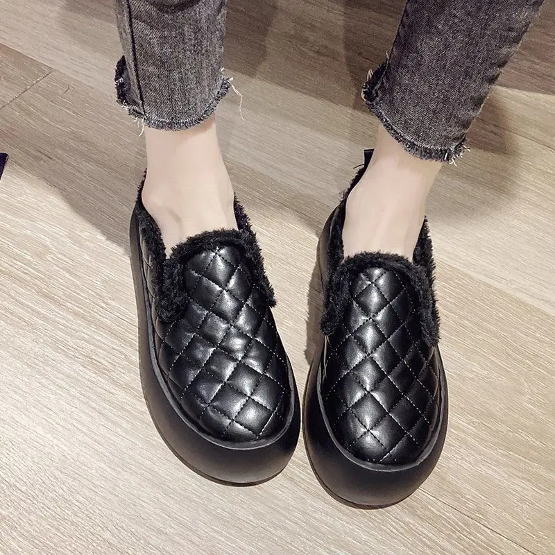 Koovan Women flat Shoes Trend 2021 Female Shoe Velvet Fur Shoes Outside Female Winter Boots Waterproof Thick Bottom Cotton