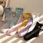 Японские Женские носки с цветочной вышивкой, носки с вертикальными полосками