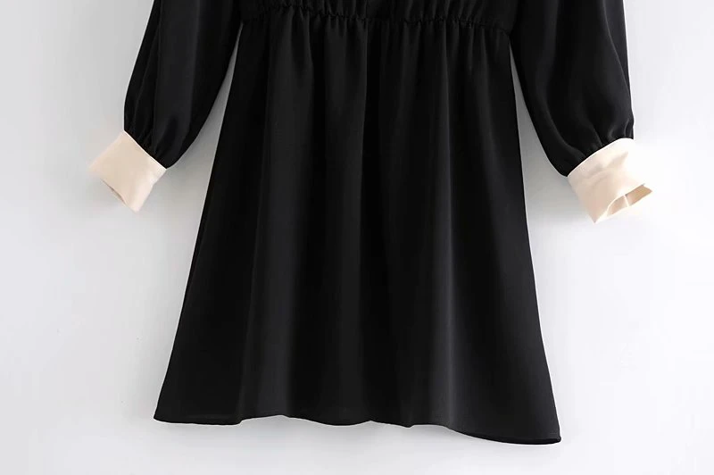 

Elegant Women Patchwork Dresses 2020 Fashion Ladies Turn Down Collar Knee-Length Dress Streetwear Female Sweet Full Sleeve Dress