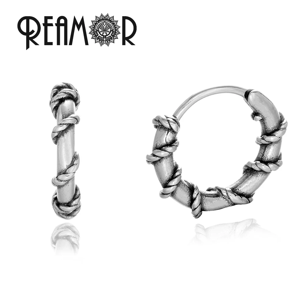 Серьги-кольца REAMOR в стиле панк из нержавеющей стали, серьги-кольца Huggie, простой стиль, витая веревка, круглые серьги для женщин, мужские ювелирные изделия, 1 пара