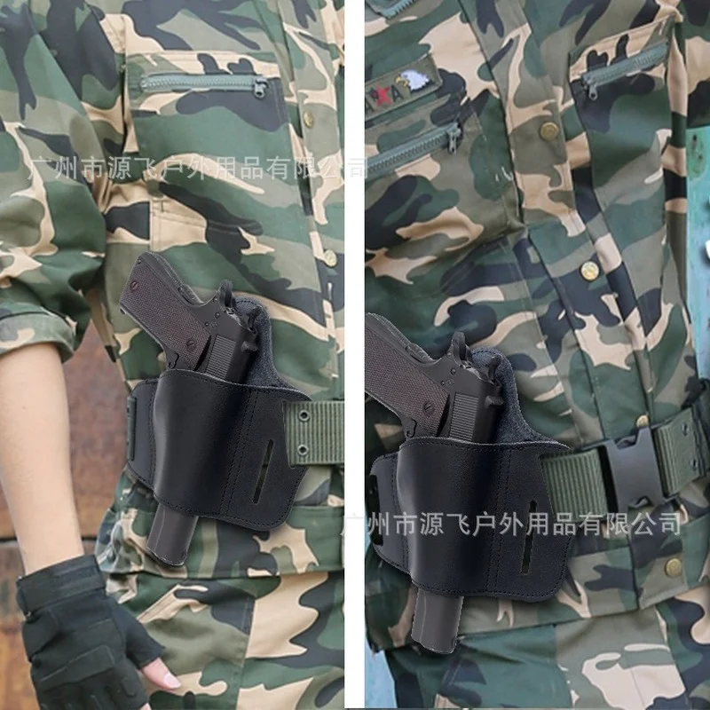 

New Thick Leather Holster Quick Pull Sleeve Comfortable Texture Three-point Belt Waist Sleeve Fit for 1911 G17 and Other Pistols