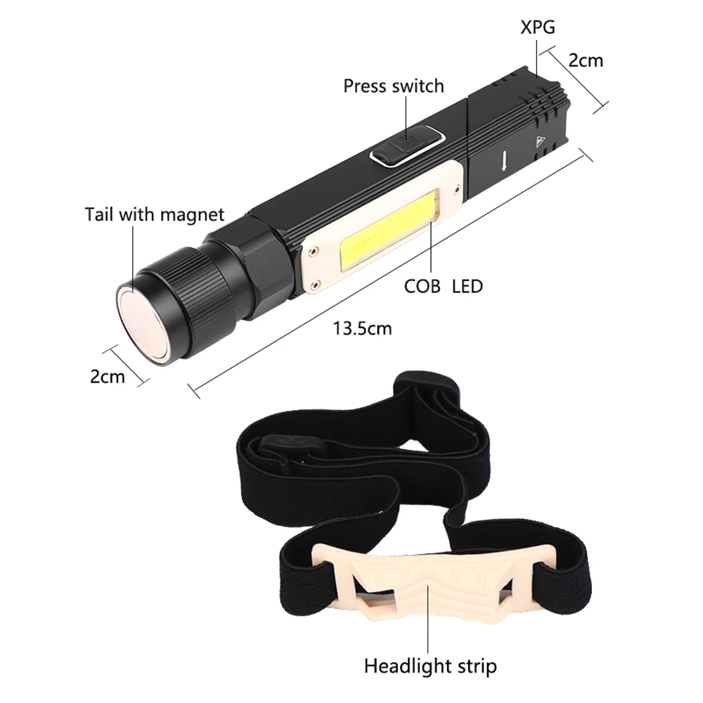 저렴한 10000LM 내장 배터리 LED 손전등 방수 COB 라이트 테일 자석 USB 충전 토치 90 도 회전 작업 조명