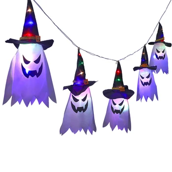 Halloween Decoration LED Hanging Lantern Ghost Festival Dress Up Glowing Wizard Ghost Hat Lamp Home Decorновый год 2022 Navidad 1