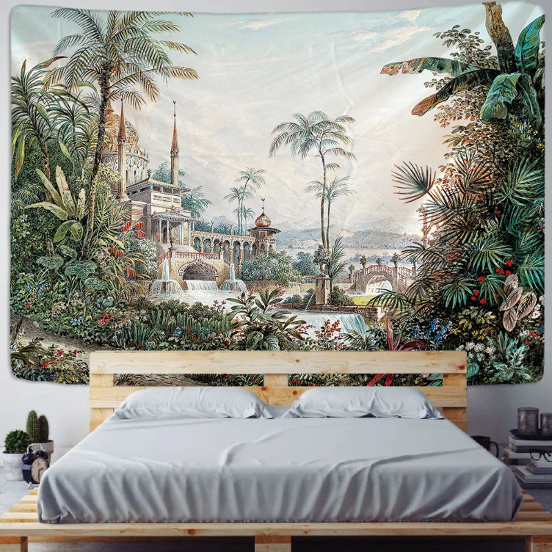 

Palm Tree Tapestry Wall Hanging Tropical Leaves Flowers Pattern Beach Wall Tapestry Animal Backdrop Wall Cloth Carpet Tapestries