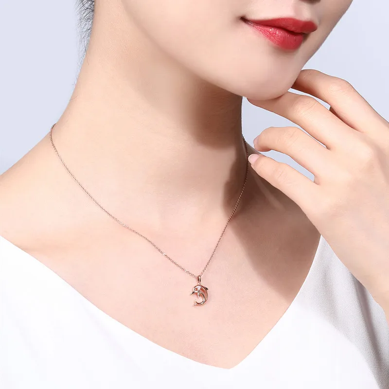 Ожерелье с бриллиантами ZOCAI в виде дельфина воина розовое золото 18 К (AU750) ожерелье