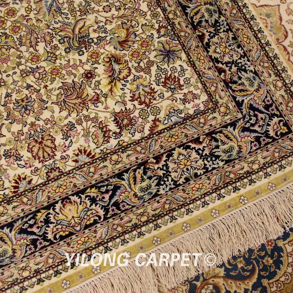 YILONG 3 'x 5' Античный Восточный шелковый ковер бежевый изысканный Шелковый