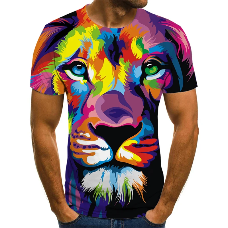 

Animal series hip-hop style 3D printing lion T-shirt men and women short-sleeved oil painting graffiti lion tiger animal T-shirt