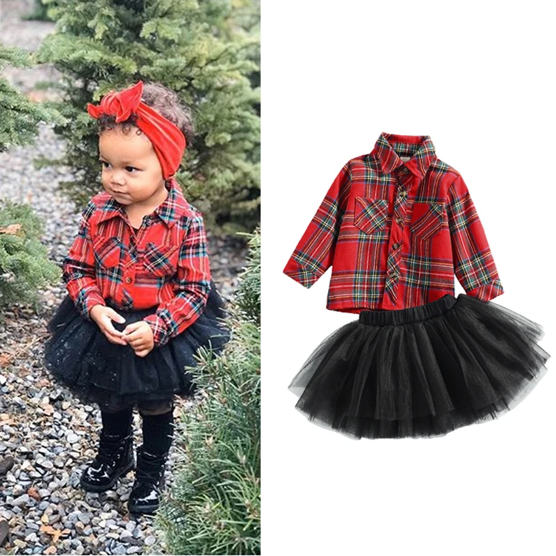 

0 M -3 Y Baby Long-Sleeved Shirt + Mesh Skirt Multi-Layer British Plaid Print Sweet Style Spring Clothing Soft And Comfortable