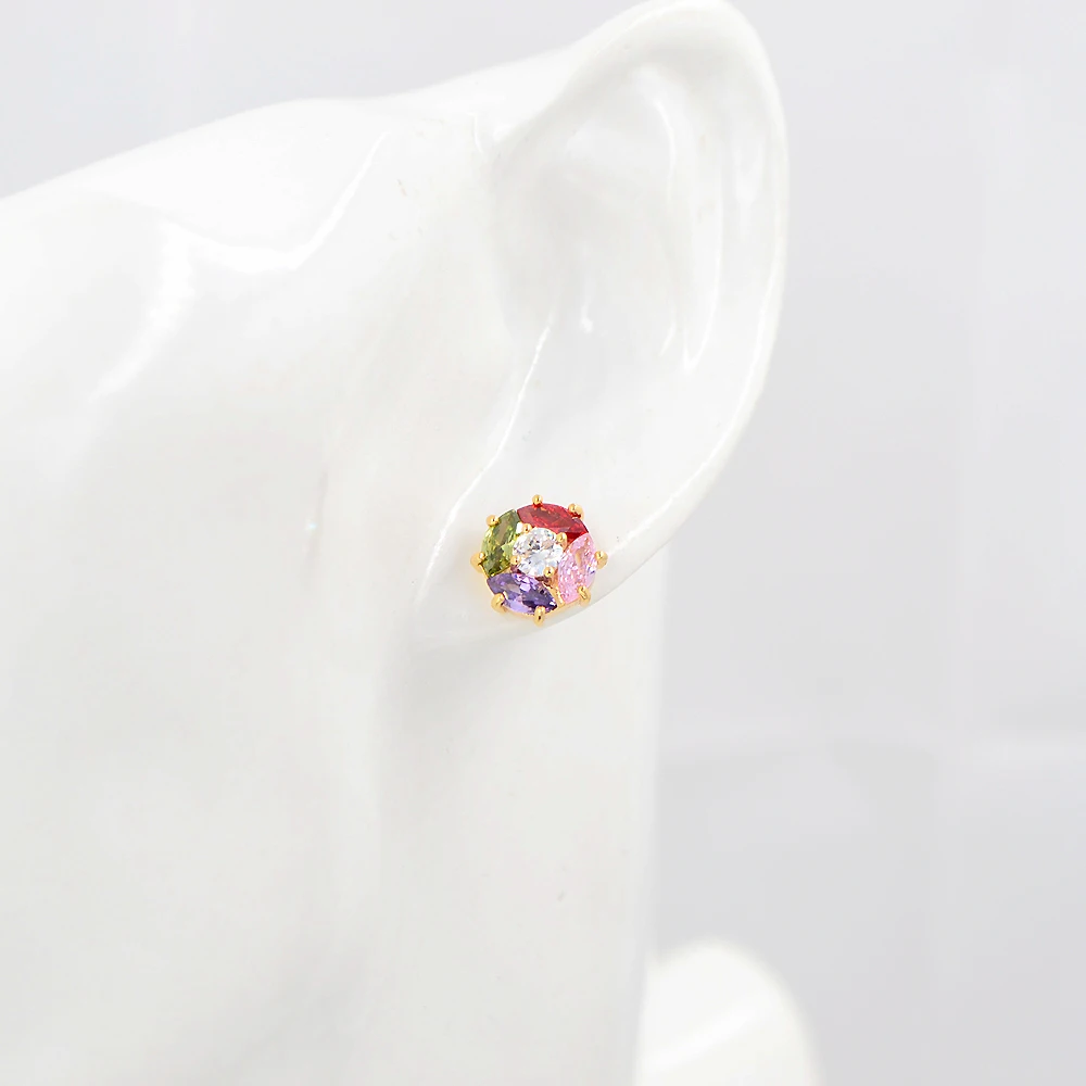 Модные трендовые Золотые круглые Радужный Цирконий CZ серьги гвоздики для женщин