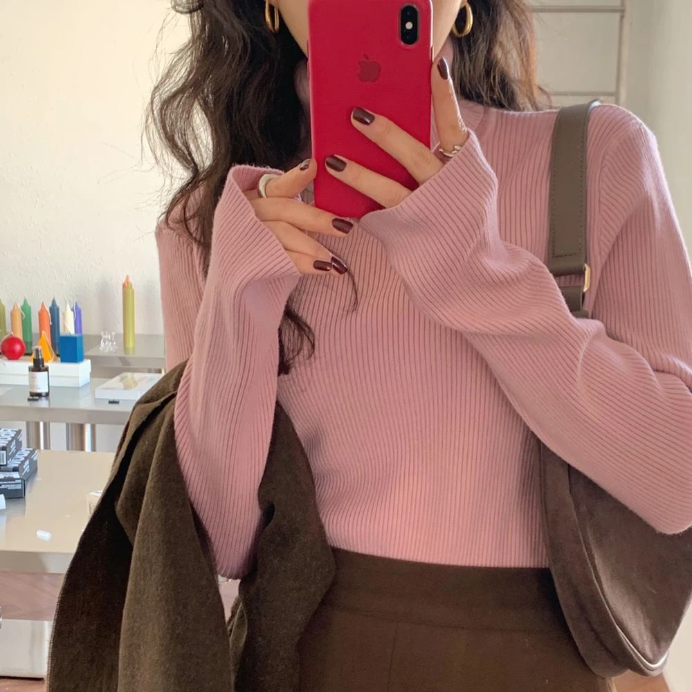 

Корейская Рекомендуемая Базовая Универсальная осенне-зимняя теплая водолазка с воротником, женская модная утопленная полосатая водолазка...