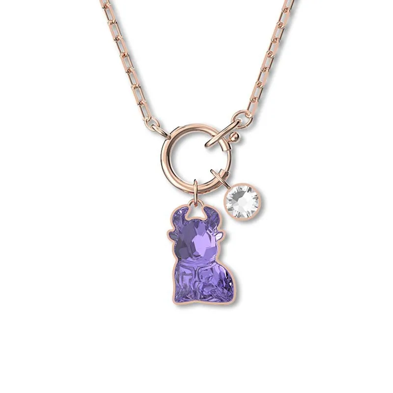 

SWA 1:1 New Romantic Purple Cow Pendant Chain Rose Gold Color Necklace Women