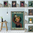 Вдохновляющие цитаты, ретро постер, абстрактные цветы, Картина на холсте для девочек, потерять свой мозг, найти вашу душу, винтажный принт, домашний декор