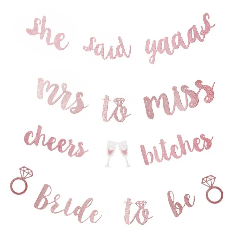 DIY Розовые блестящие бумажные флаги невесты баннер с надписью гирлянда баннеры