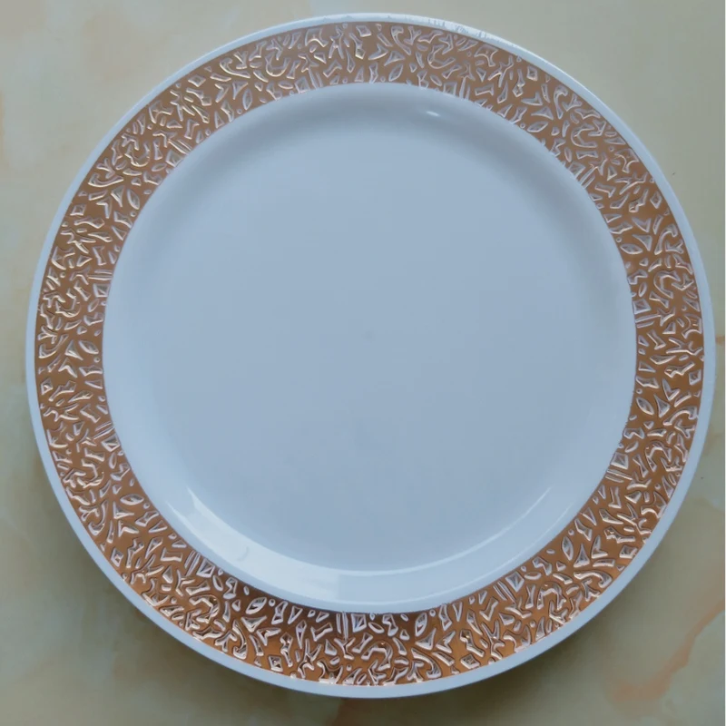 

1 Sets of Rose Gold Disposable Tableware Set Cup Plastic Plate Table Knife Wedding Banquet Supplies