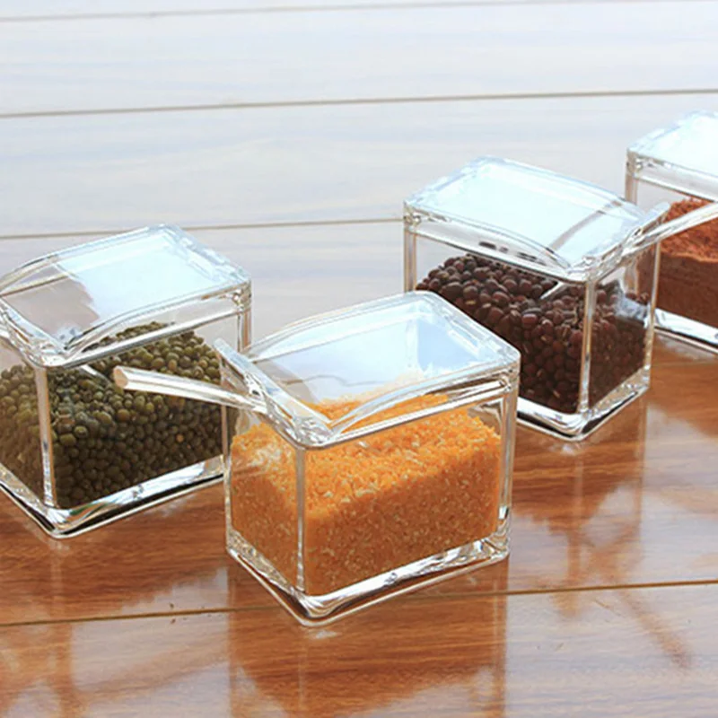 Набор прозрачных акриловых приправ коробка для специй с ложкой шейкер соли и