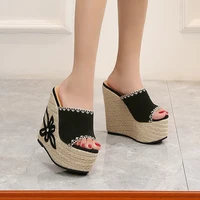 ladies slippers summer wedge sandals 2021 real leather small size 33heels for platform fashionable sandals beach shoes