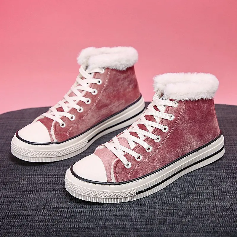 

2020 Autumn Winter Womens Plus Velvet Canvas Shoes Women Warm Casual Board Shoes Leopard Print Thicken Plush Shoes for Women