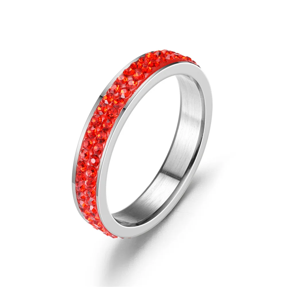 

VOERYNT Elegant Stainless Steel Zircon Ring For Women Colorful Lady Shinny Crystal Finger Wedding Jewelry DC01