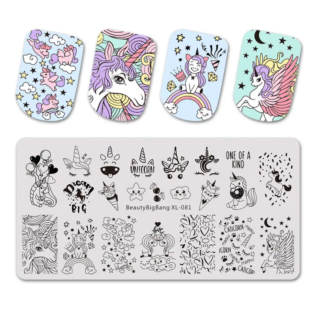 

BeautyBigBang Stamping Plates 6*12CM Cloud Star Cute Unicorn Pattern Nail Art Mold Tool Accessories Stamping Plate Print XL-081
