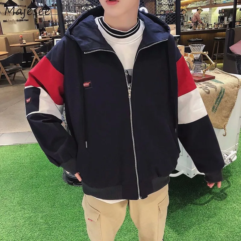 

Jackets Men 2020 Hooded Zipper Loose Simple All-match Korean Style Harajuku Jacket Mens Printed Trendy Daily Ulzzang Coats Chic