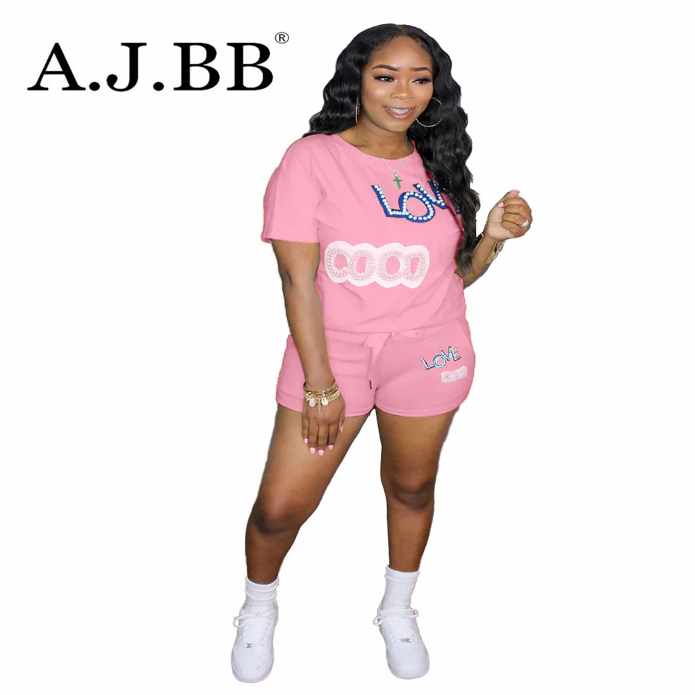 

Новая мода на каждый день с принтом букв спортивный комплект из двух предметов с О-образным вырезом, футболка с короткими рукавами и шорты д...