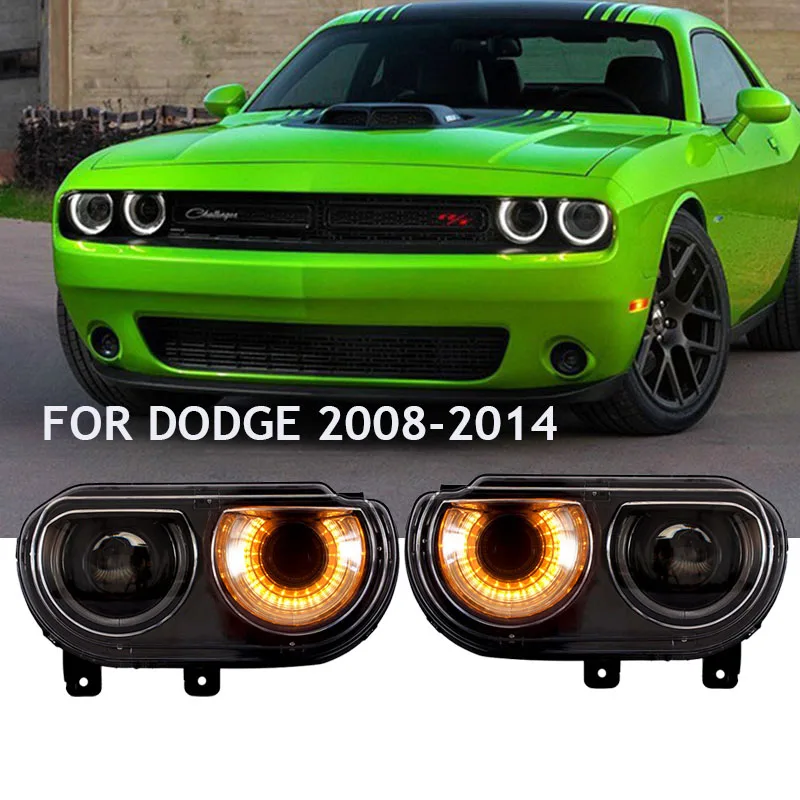 

LED Halo Projector Head Lamp for 2009-2014 Dodge Challenger Headlight LED Angel Demon Eyes Dynamic turn signal Bi-Xenon headlamp