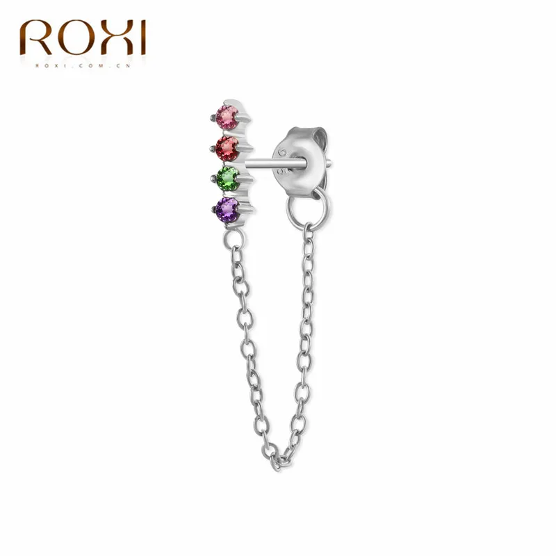 GEY-Silver-2 ROXI модные радужные Подвески с фианитом Висячие серьги для женщин Moon Star Boho ювелирные украшения для свадьбы серьги из стерлингового серебра 925 пробы - Окраска металла: GEY-Silver-2