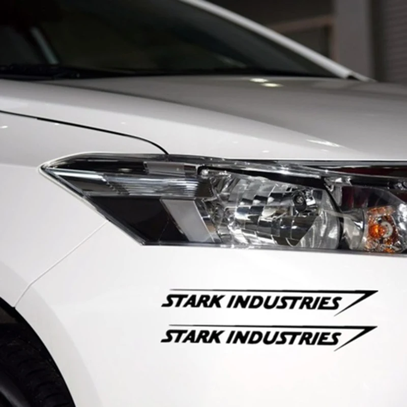 2 шт., наклейки Stark Industries для автомобиля, спорта, гонок, тела, полосы, виниловые наклейки, черные, белые, для автомобиля, внешнее украшение, легко использовать