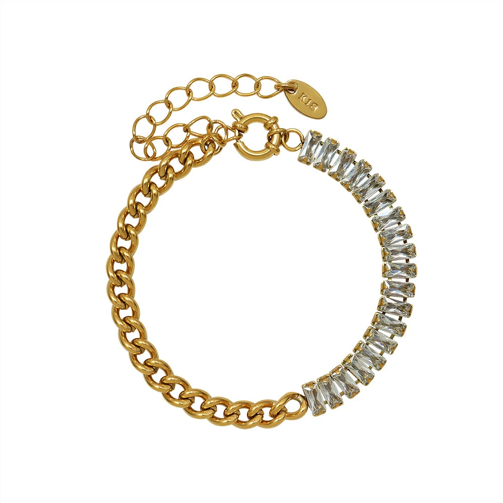 

DAVINI Minimalist Crystal Zircon Splicing Chain Wrap Bracelet Titanium Steel Plated 18K Gold Cuff Bracelet Jewelry