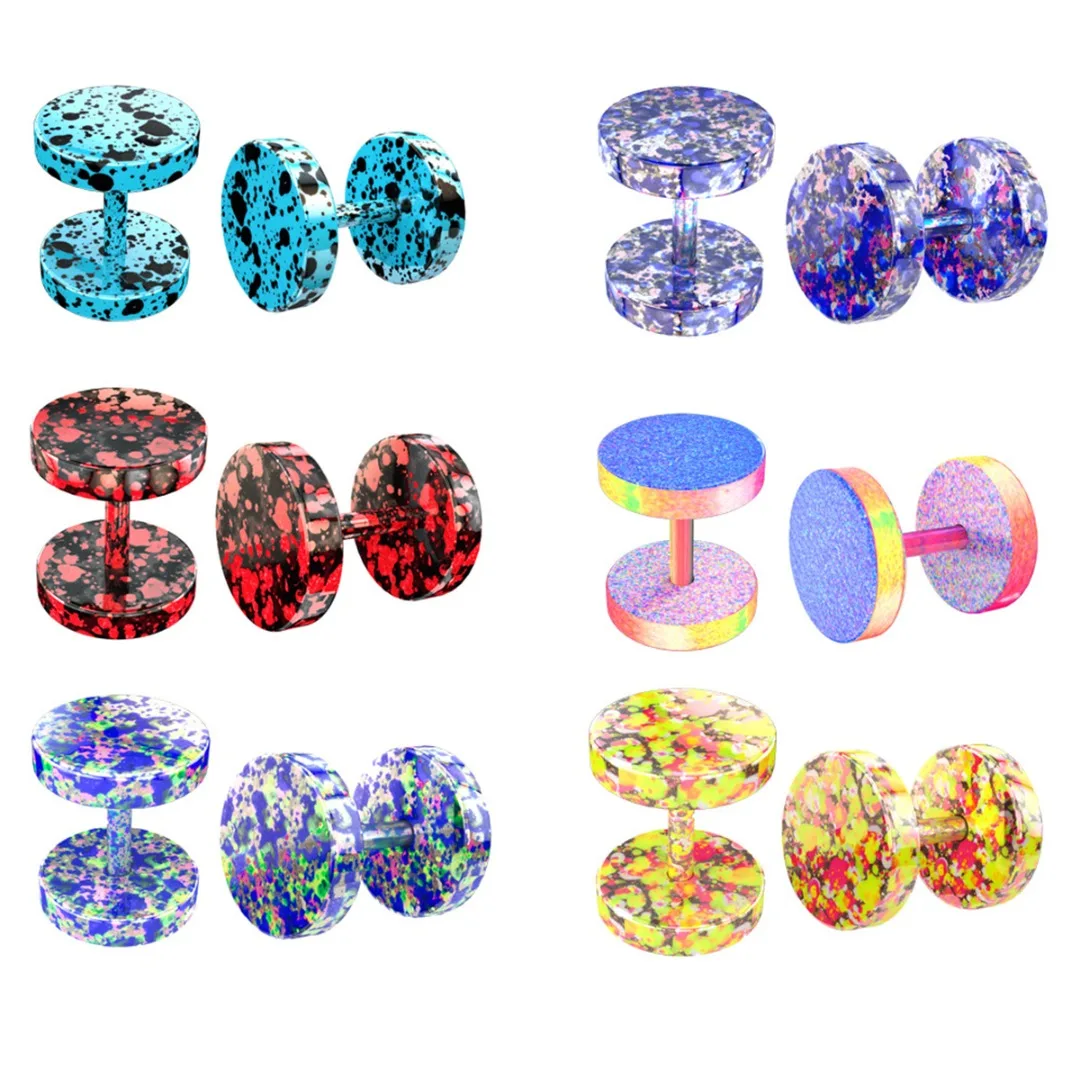 Серьги гвоздики из нержавеющей стали с искусственными заглушками цветные