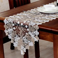 1pcs white tablecloth floral lace table runner black table cover chair sash banquet baptism wedding party table decoration