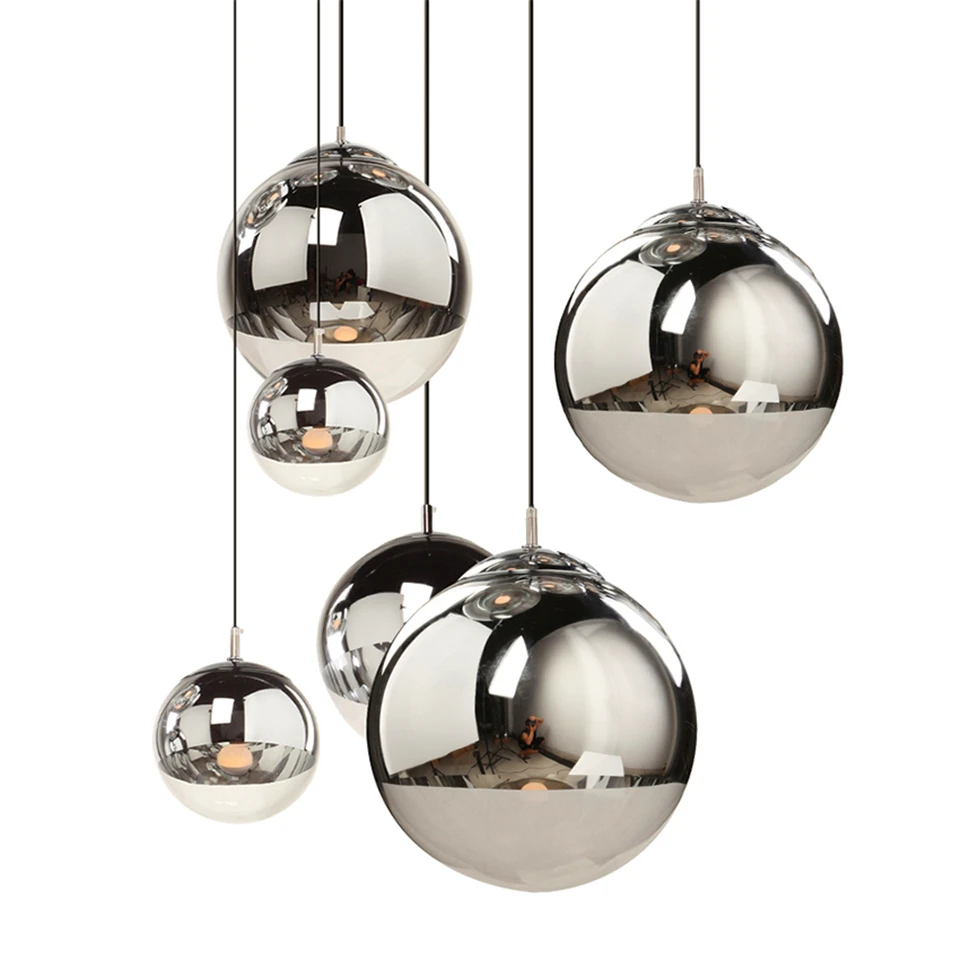 Modern Glass ball Pendant Lights Mirror Shade Globe Ball Round LED Lamp LOFT Luminaire Bedroom Home decor Hanging Light | Лампы и