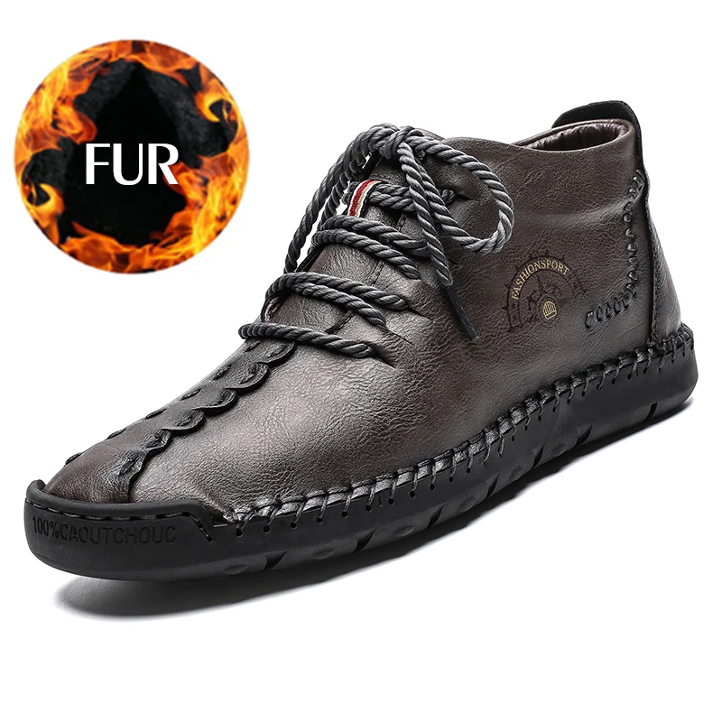 gray men boots Модные мужские зимние ботинки; теплые зимние ботинки из натуральной кожи; дышащая повседневная мужская обувь на меху; кроссовки; большие размеры 48 - Цвет: gray men boots