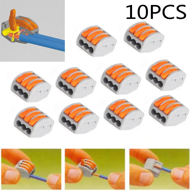 

10In1 Pack Spring Lever Terminal Block Electric Cable Wire Connectors ESUS 3 Way