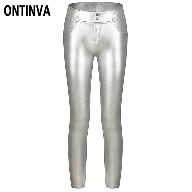 Сексуальные женские леггинсы со средним обхватом талии из искусственной кожи с