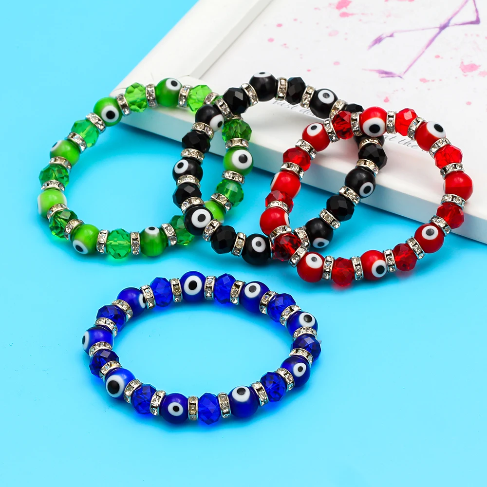 MEIBEADS 1 шт. модные синие Турецкий Дурной глаз браслеты с подвесками стеклянные хрустальные бусины браслет для женщин девочек эластичные ювелирные изделия ручной работы