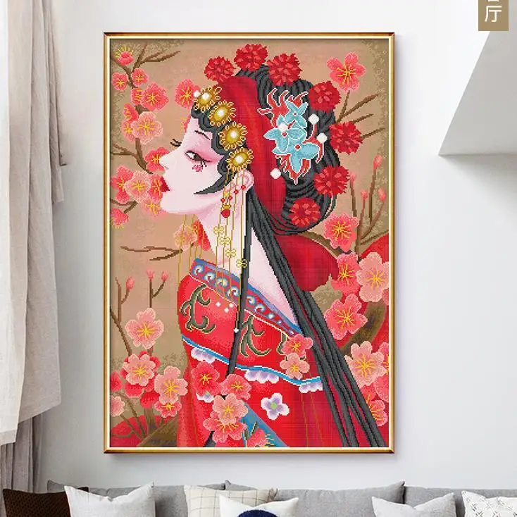 

Huadan Diamond Painting Cross Stitch New Full Diamond Embroidery Beijing Opera Facial Makeup Antique Figure Home Decoration