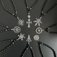 2022 new style rosary leaves necklace compass hexagram devil eye pendant vehicle rearview mirror decorationcrossalloyaccessories