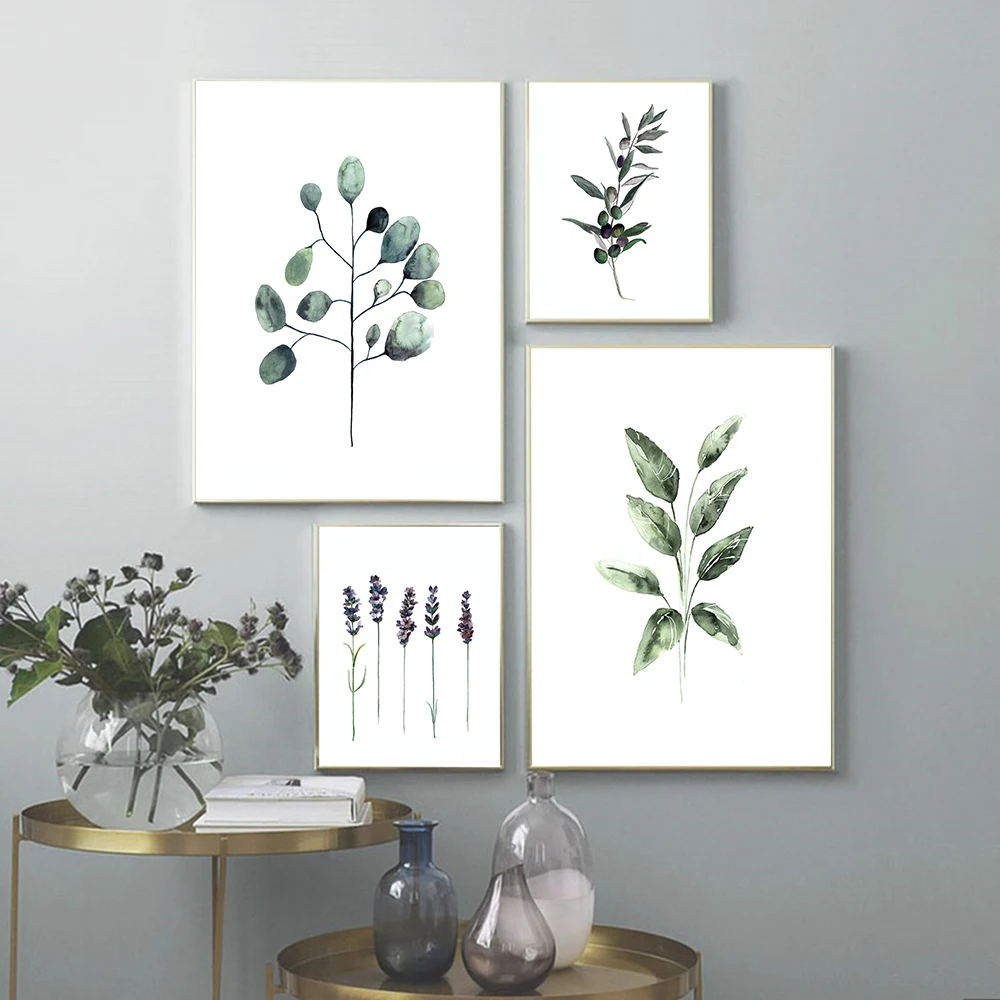 

Nordic Style Lavender Eucalyptus Posters Botanical Canvas Painting Green Leaves Wall Art Pictures for Living Room Home Decoratio