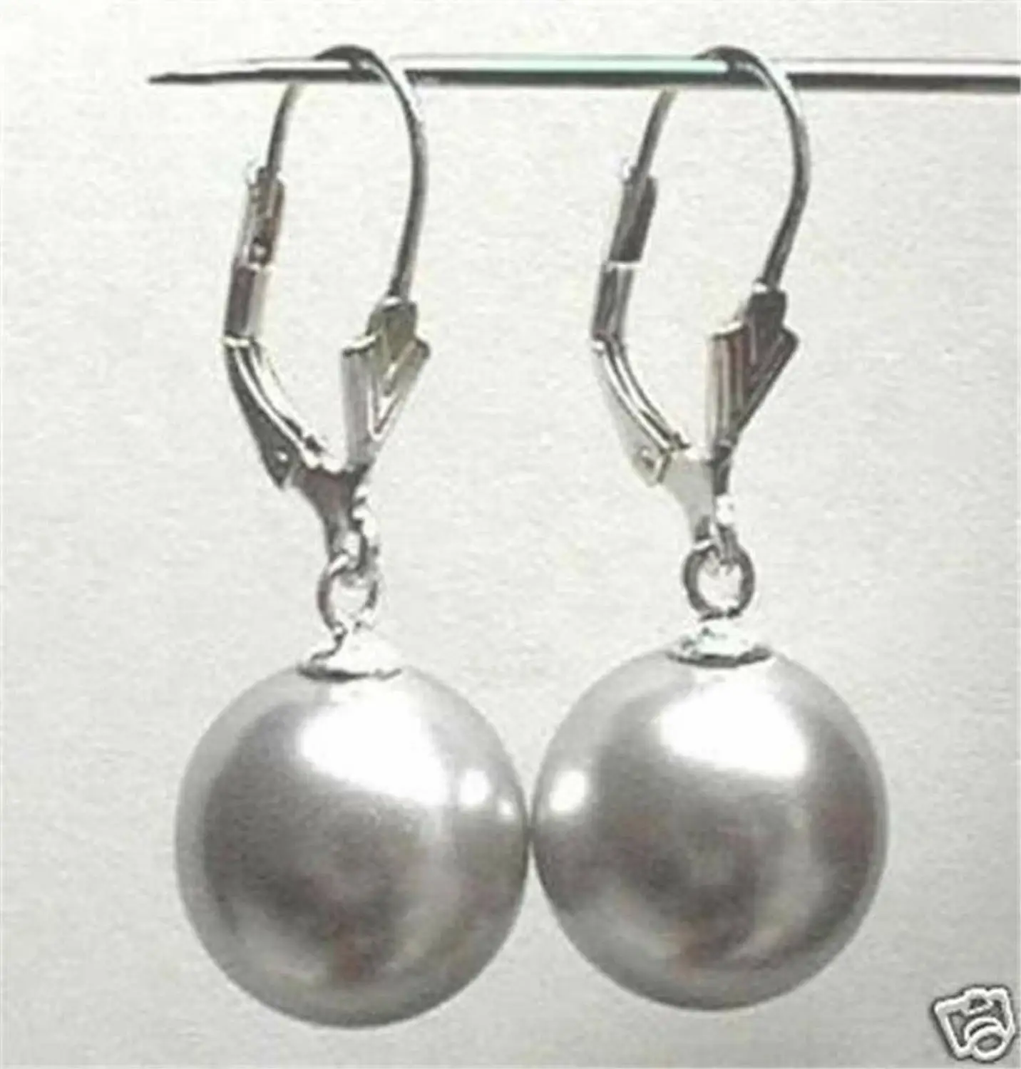 

Round 12mm Grey Shell Pearl Round Beads Drop Dangle Earrings AAA Grade