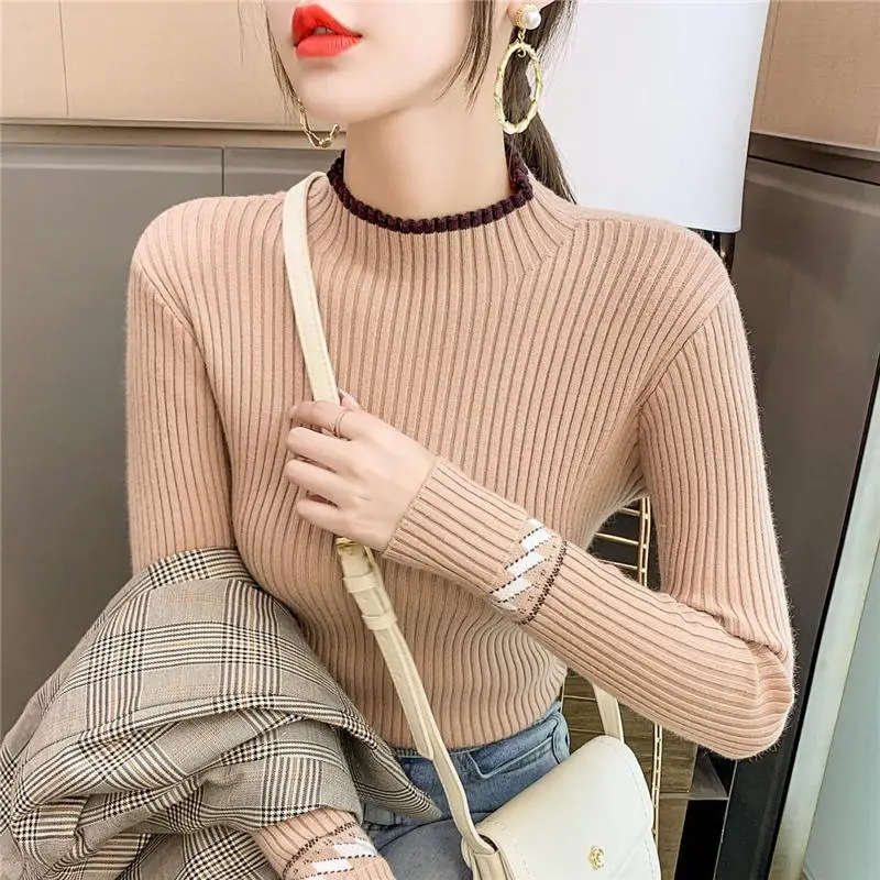 Женский свитер с полувысоким воротником Удлиненная рубашка Осень-зима 2021 новый