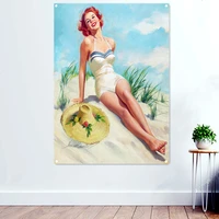 alluring sexy art poster polyester advertising flags banners vintage pin up girl wall hanging cloth bar cafe home decoration a1