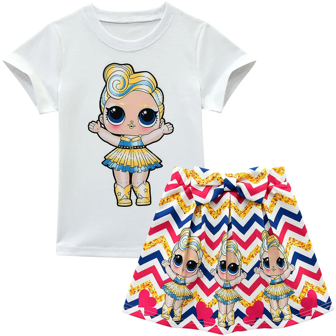 Новинка 2019 года детский костюм с рисунком сюрприз юбка короткими рукавами и
