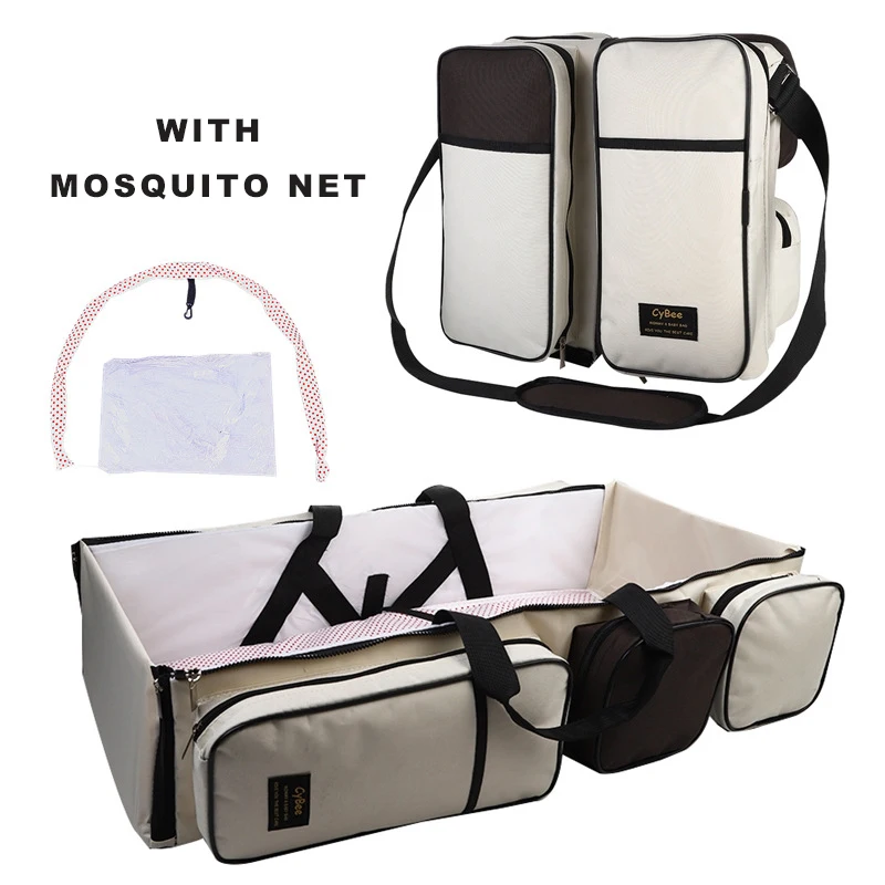 

Mommy Bag New Portable Folding Crib One-shoulder Outdoor Mother Bags Multi-function Large Capacity Add Mosquito Net Bed in Bed