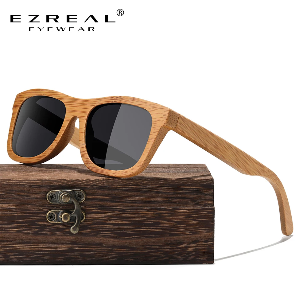EZREAL Vintage Bamboo Wooden Sunglasses Handmade Polarized Mirror Fashion Eyewear sport glasses in Wood Box  - buy with discount