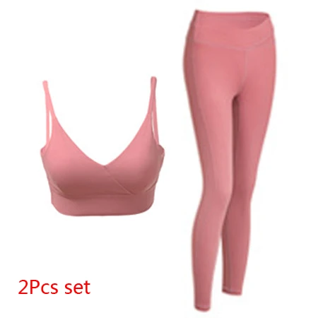 Pink 2Pcs Set 2 предмета Для женщин спортивные костюмы одежда для фитнеса, тренажерного зала бесшовные Высокая Талия Леггинсы спортивный пуш-ап бюстгальтер одежда для йоги комплект Женская спортивная одежда - Цвет: Pink 2Pcs Set