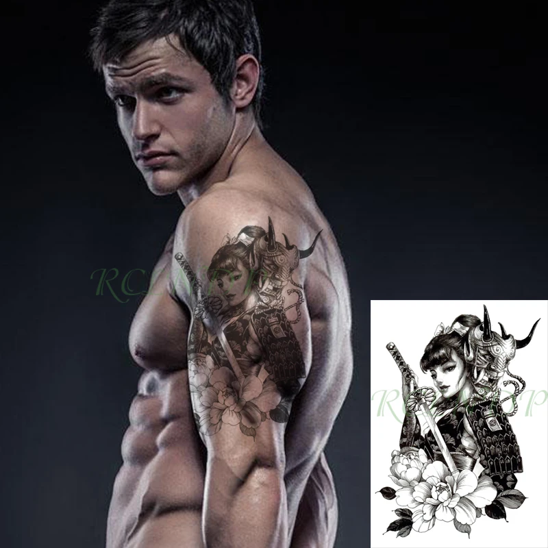 Водонепроницаемая Временная наклейка на татуировку в японском стиле воин