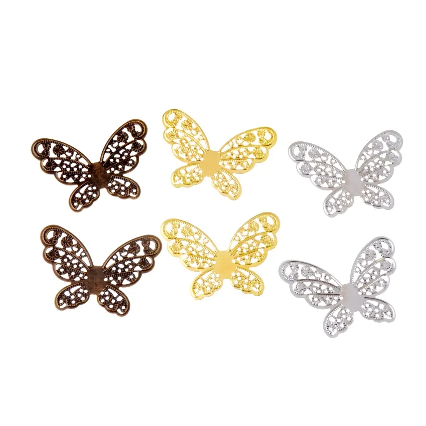 

Free shipping Retail 10Pcs Filigree Wraps Butterfly Connectors Metal Crafts Gift Decoration DIY Findings 43*33mm