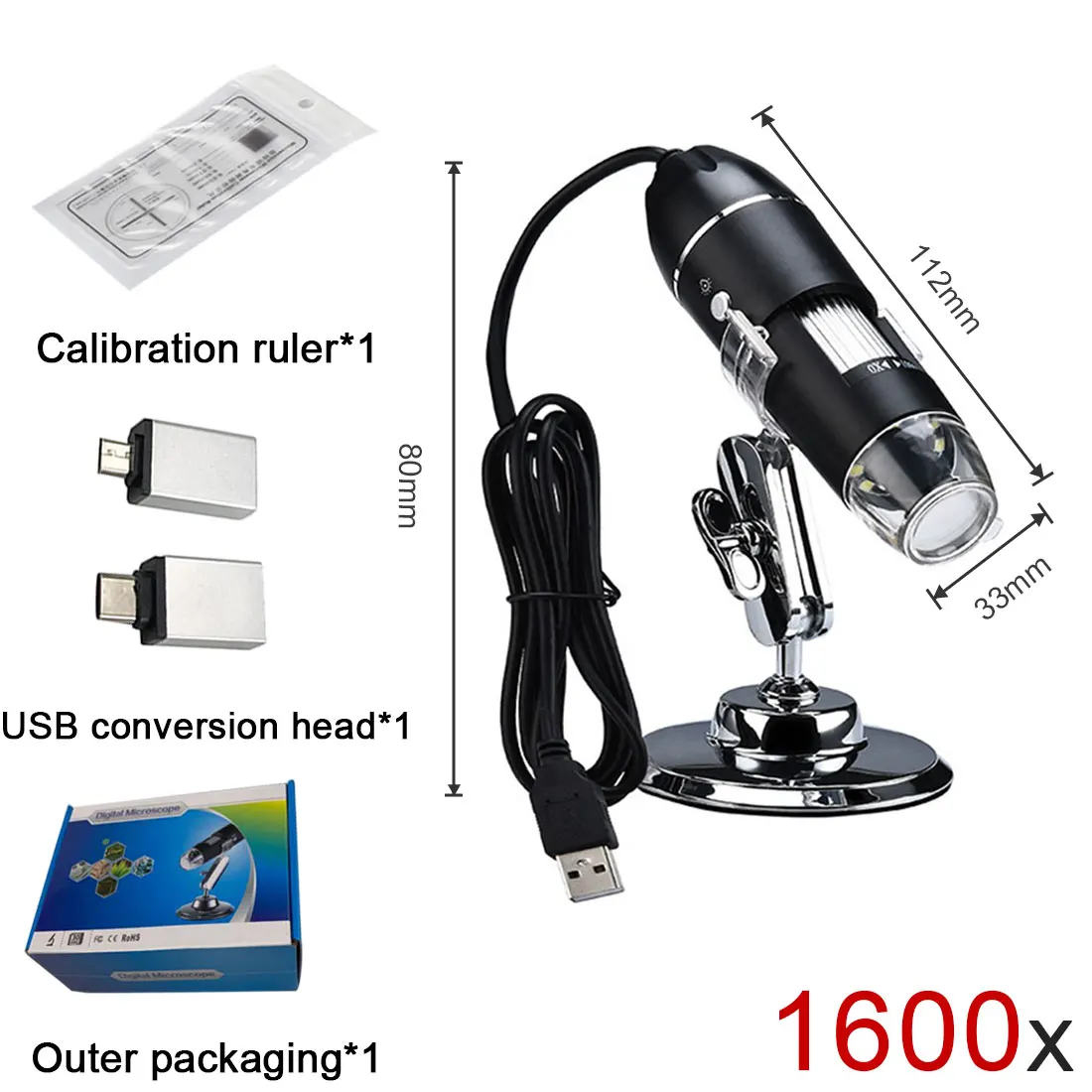 Цифровой микроскоп с USB Type-C регулируемый 1600X электронный камера эндоскоп